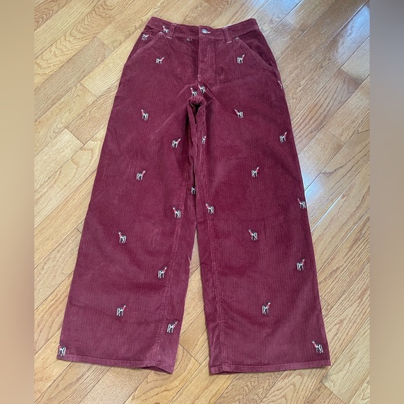 We The Free Free People FP Clifton Cord Wide Leg Jeans Rusty Red reindeer Sz 25 - Picture 5 of 16